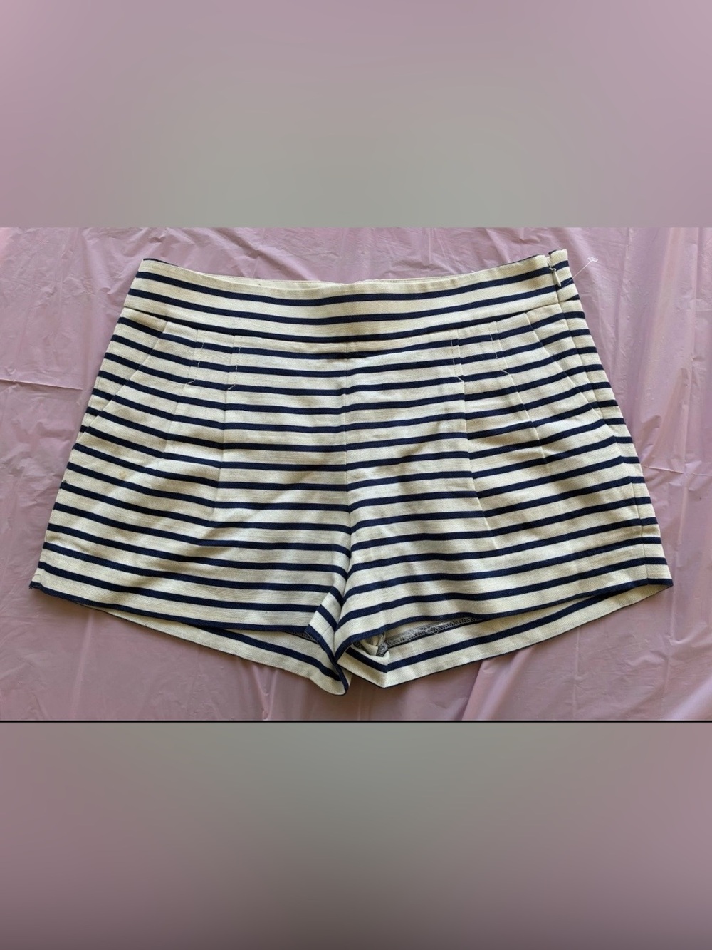 J Crew Women’s Shorts High Waist White Blue Striped Cotton Linen Pinup NWOT Sz 6